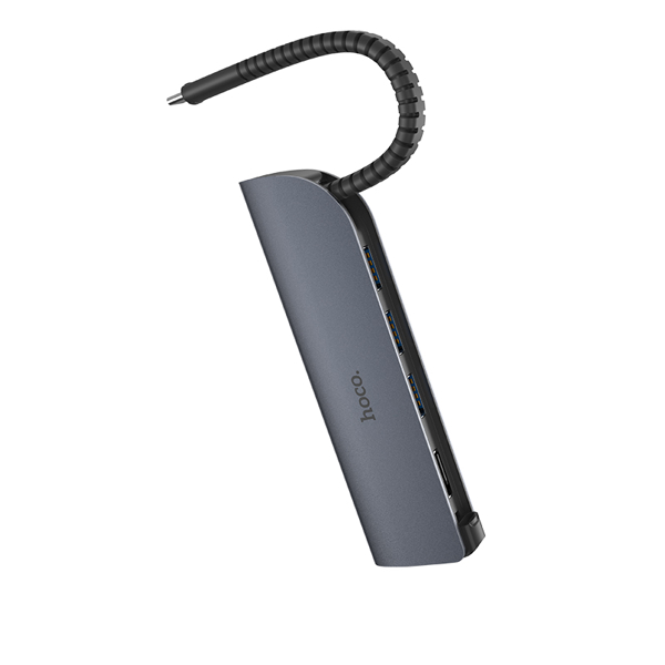 USB ჰაბი HOCO HB13 EasyLink Type-C Converter Metal Gray (Type-C to USB3.0*3 + HDMI + PD)