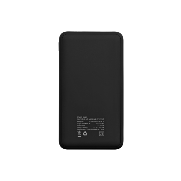 პორტატული დამტენი 2Е SOTA series Slim 20000mAh / DC 5V / 2USB-2.1A&2.1A / black