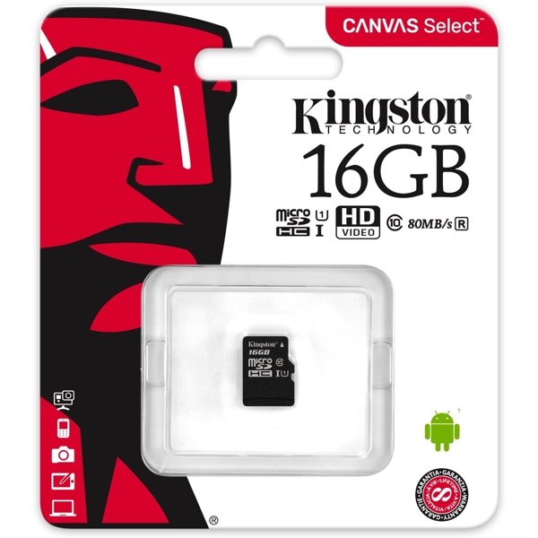 მეხსიერების ბარათი Kingston SDCS/16GBSP 16GB microSDHC C10 UHS-I R80MB/s