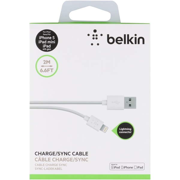 USB კაბელი Belkin 6.6' MIXIT Lightning to USB 2.0 ChargeSync Cable 2m White