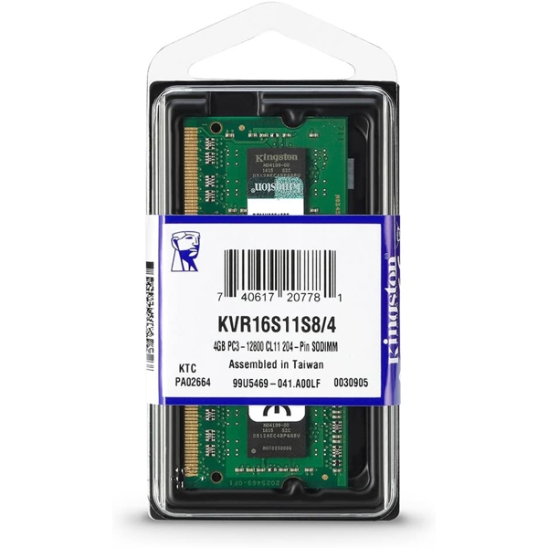 ოპერატიული მეხსიერება Kingston ValueRAM 4GB 1600MHz PC3-12800 DDR3 Non-ECC CL11 SODIMM SR x8 Notebook Memory