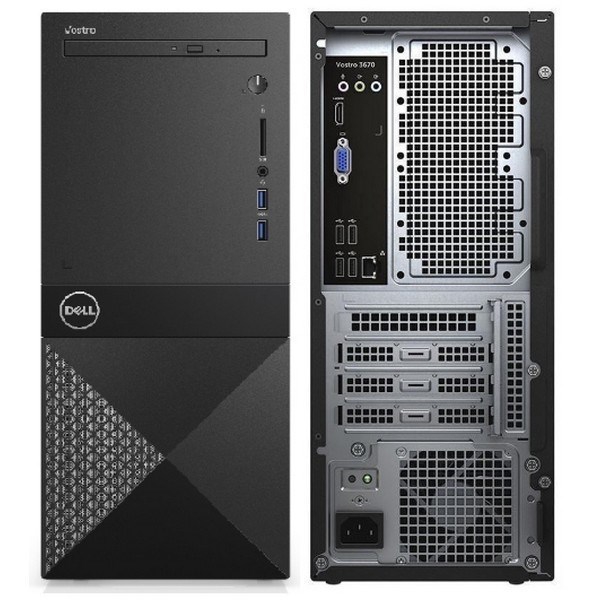 პერსონალური კომპიუტერი Dell Vostro 3670 MT / Intel Core 9th Gen i3-9100 / 1x 8GB 2666MHz / M.2 256GB PCIe SSD / Intel UHD 630 / DVD-RW 9.5m/WLAN + BT/Kb/Mouse / 2x USB 3.1 / 4x USB 2.0 / 1 RJ-45 GB Lan, HDMI, VGA / Black