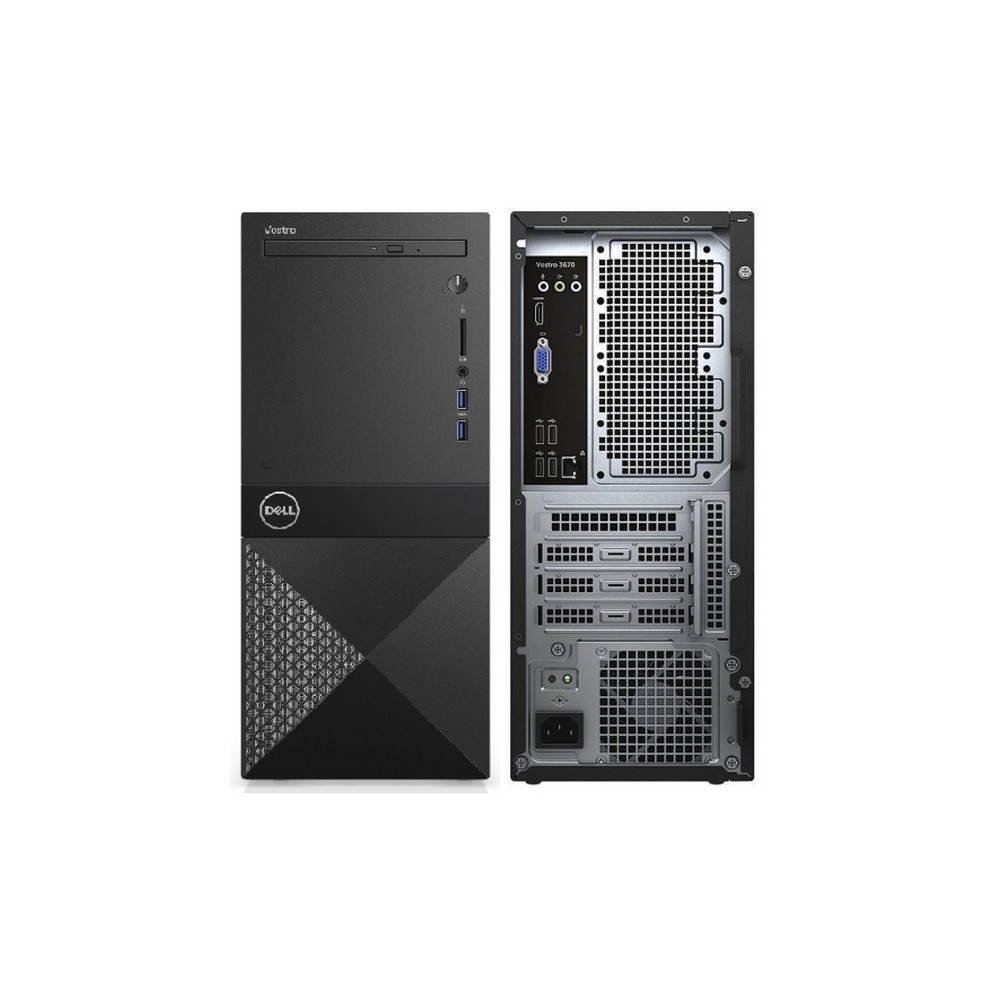 პერსონალური კომპიუტერი Dell Vostro 3670 MT / Intel Core 9th Gen i3-9100 / 1x 8GB 2666MHz / M.2 256GB PCIe SSD / Intel UHD 630 / DVD-RW 9.5m/WLAN + BT/Kb/Mouse / 2x USB 3.1 / 4x USB 2.0 / 1 RJ-45 GB Lan, HDMI, VGA / Black