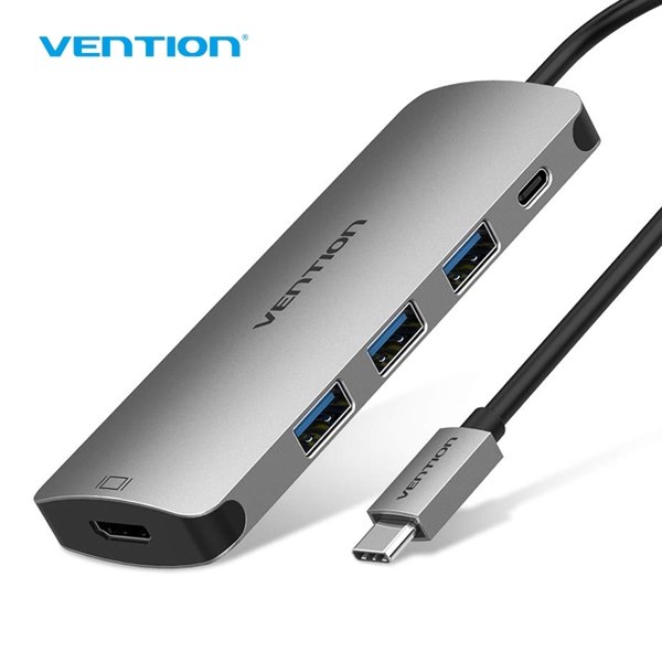 USB ჰაბი VENTION CGPHA Type-C to HDMI/USB3.0 Converter with PD Power Supply 0.1M Metal Typee Gray