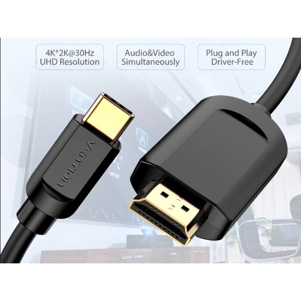 HDMI კაბელი VENTION CGRBG Type-C to HDMI Cable 1.5M Black