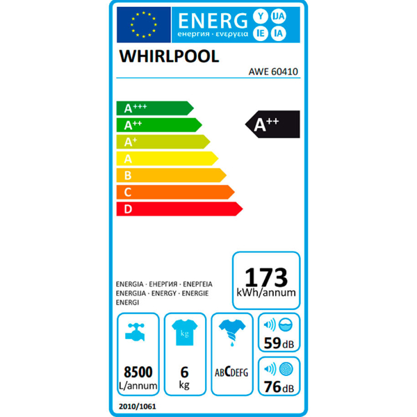 სარეცხი მანქანა Whirlpool AWE60410 6kg E Class A++ White