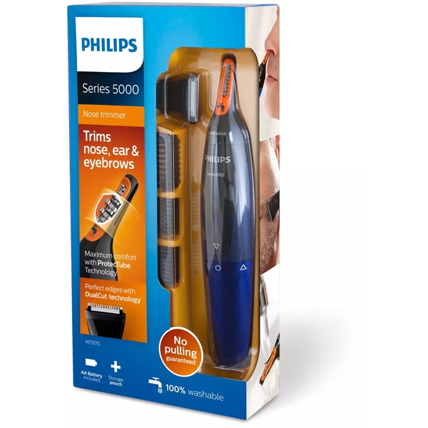 ტრიმერი PHILIPS NT5175/16 Series 5000 Nose and Ear Hair Trimmer (Dual Cut Trimmer), 170 Watt Black/Blue