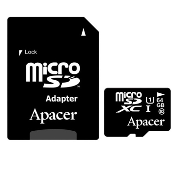 მეხსიერების ბარათი Apacer AP64GMCSX10U1-R 64GB microSDXC C10 UHS-I + SD