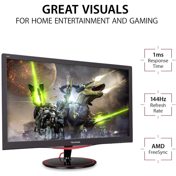 მონიტორი ViewSonic VX2458-MHD 23.6" TN 16:9 WIDE LCD Gaming Monitor 1920X1080 144HZ DisplayPort HDMI Speaker VX-57 ID, Black/Red