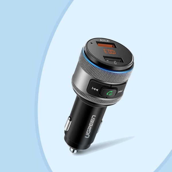 მანქანის მულტიფუნქციური დამტენი UGREEN ED029 (60283) Bluetooth FM Transmitter for Car Quick Charge 3.0 + FM + Bluetooth 4.2 (Black/Gray)