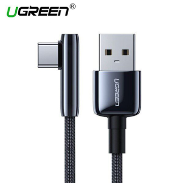 USB კაბელი UGREEN US313 (70415), USB 2.0-A to Angled USB-C Cable Zinc Alloy Shell With Braided, 2m, Black