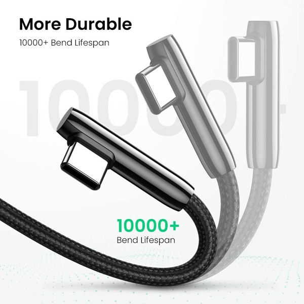 USB კაბელი UGREEN US313 (70415), USB 2.0-A to Angled USB-C Cable Zinc Alloy Shell With Braided, 2m, Black