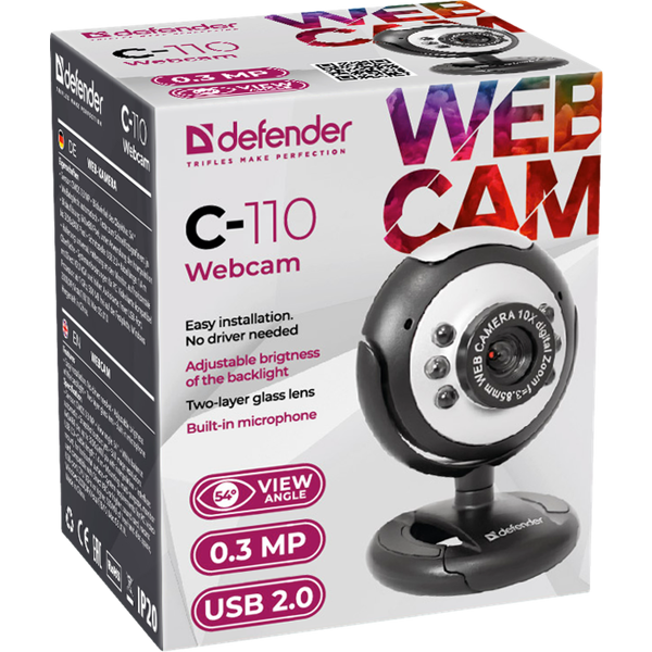 ვებკამერა მიკროფონით Webcam Defender C-110 0.3MP backlight photo button