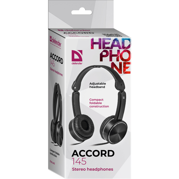 ყურსასმენი Headset for mobile devices Defender Accord 145 black, cable 1.2 m