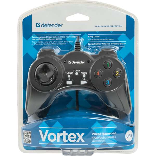 სათამაშო ჯოისტიკი Wired gamepad Defender Vortex USB,13 buttons