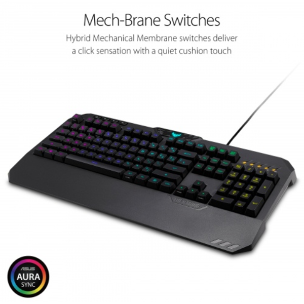 კლავიატურა ASUS TUF Gaming K5 Mechanical Membrane RGB Gaming Keyboard with Programmable Onboard Memory, Media Controls and Aura Sync RGB Lighting, Black