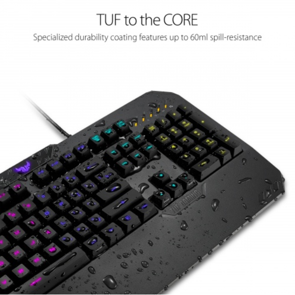 კლავიატურა ASUS TUF Gaming K5 Mechanical Membrane RGB Gaming Keyboard with Programmable Onboard Memory, Media Controls and Aura Sync RGB Lighting, Black