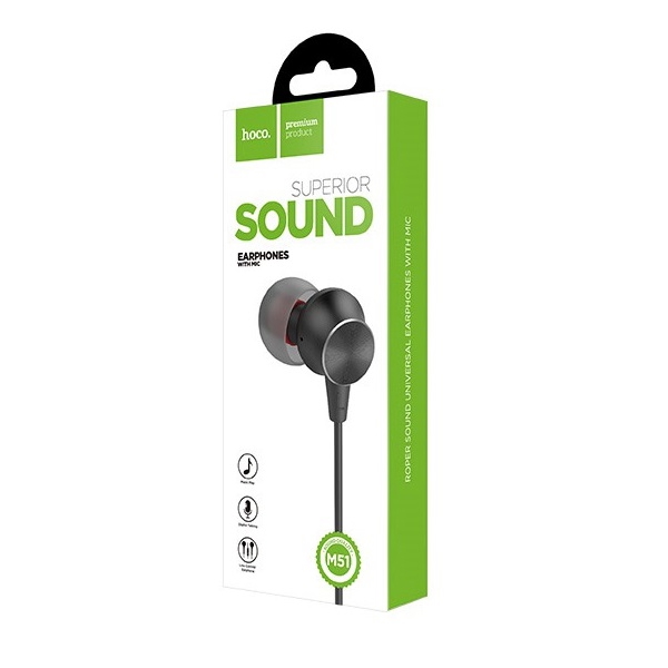 ყურსასმენები HOCO M51 Proper sound universal earphones with mic Black