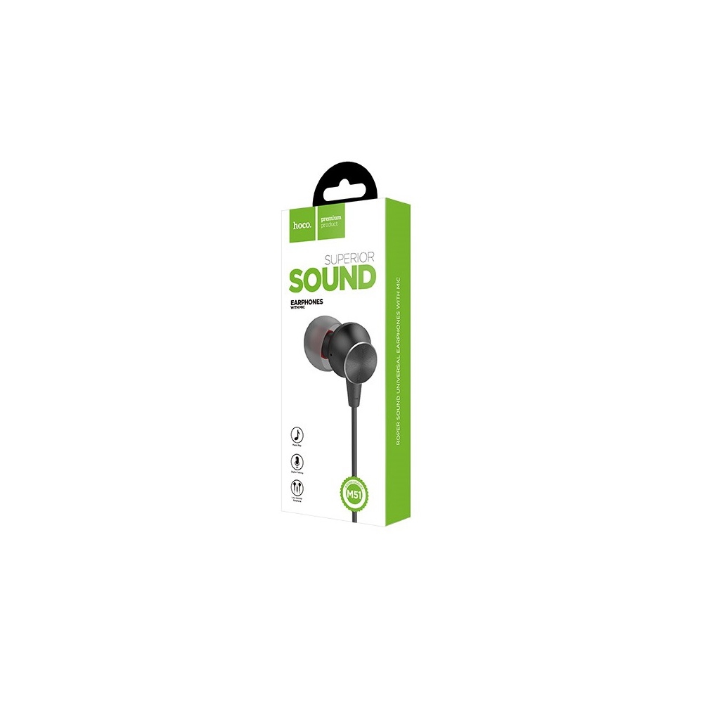 ყურსასმენები HOCO M51 Proper sound universal earphones with mic Black