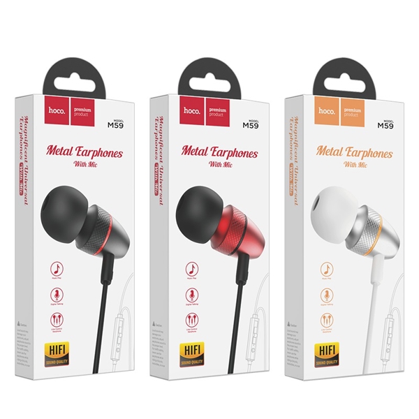 ყურსასმენი HOCO M59 Magnificent universal earphones with mic black