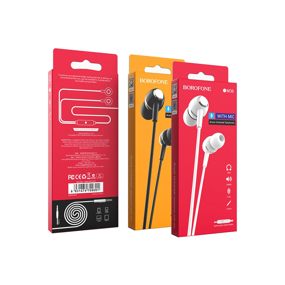 ყურსასმენი BOROFONE BM36 Acura Universal earphones with mic white