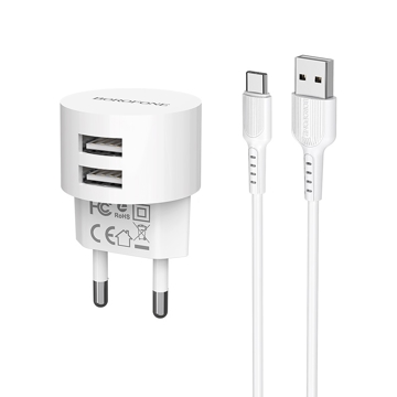 USB კაბელი BOROFONE BA23A Brilliant dual port charger (Type-C) white