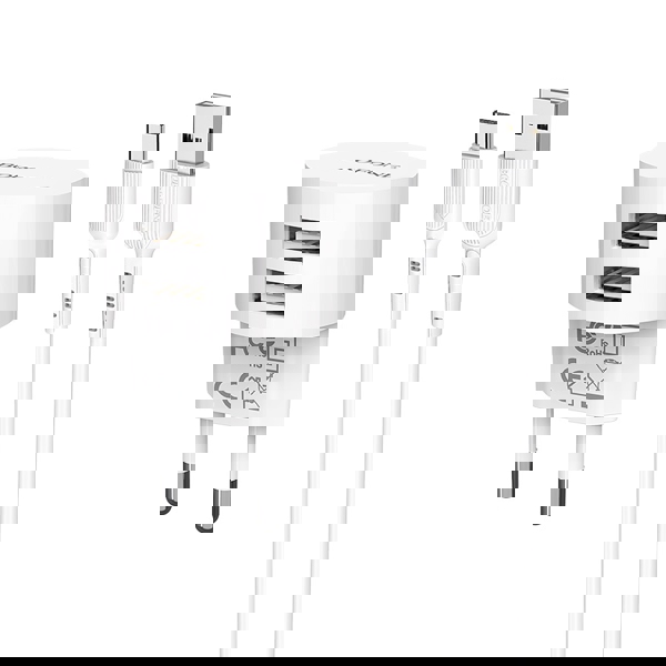 USB კაბელი BOROFONE BA23A Brilliant dual port charger (Type-C) white