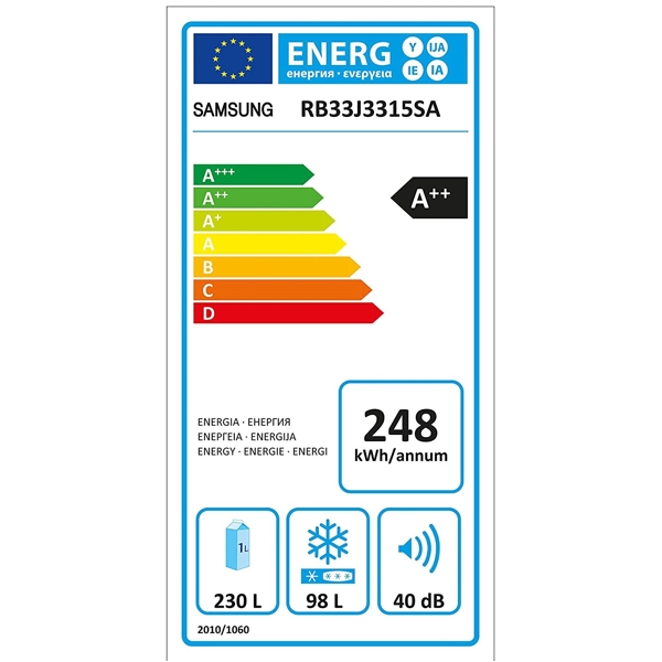 მაცივარი samsung RB33J3315SA/EF 185x60x70 სმ