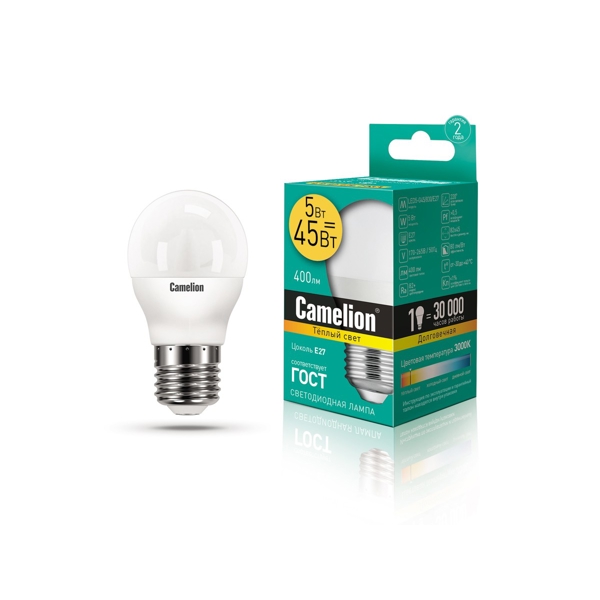 ეკონომიური LED ნათურა Camelion E27 LED5-G45/830/E27