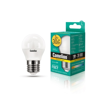 ეკონომიური LED ნათურა Camelion E27 LED3-G45/830/E27