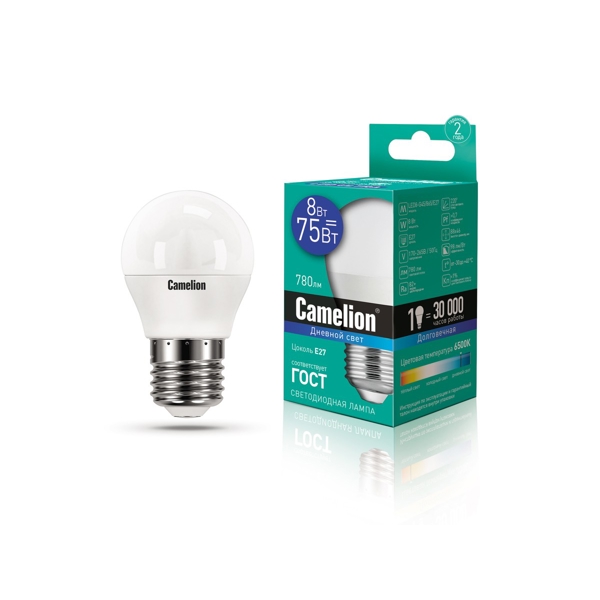 ეკონომიური LED ნათურა Camelion LED8-G45/865/E27