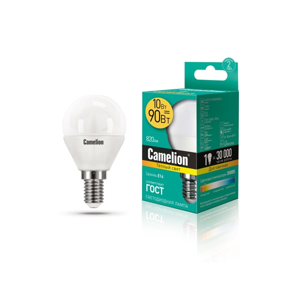 ეკონომიური LED ნათურა Camelion LED10-G45/830/E14