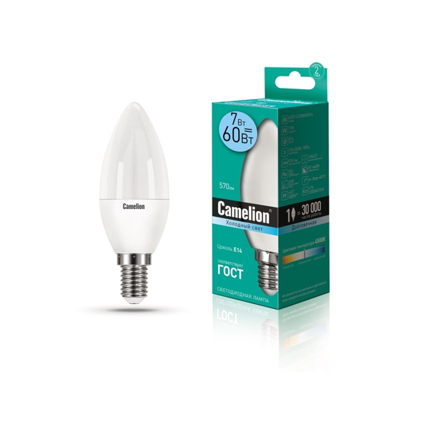 ეკონომიური LED ნათურა Camelion  LED7-C35/845/E14