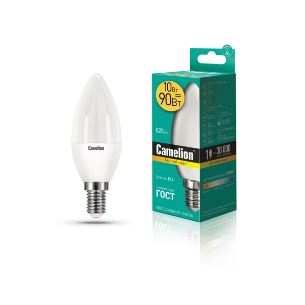 ეკონომიური LED ნათურა  Camelion LED10-C35/830/E14