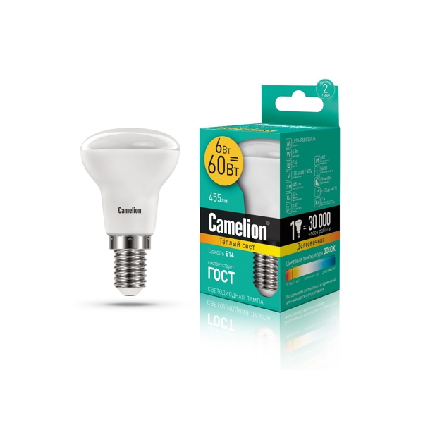 ეკონომიური LED ნათურა Camelion  LED6-R50/830/E14