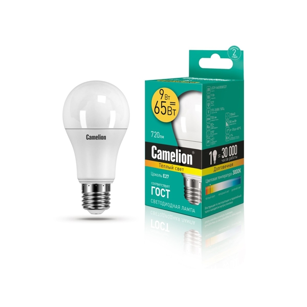 ეკონომიური LED ნათურა Camelion LED9-A60/830/E27