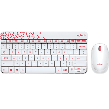 კლავიატურა LOGITECH Wireless Combo MK240 Nano, EMEA, Russian Layout, White / Vivid Red