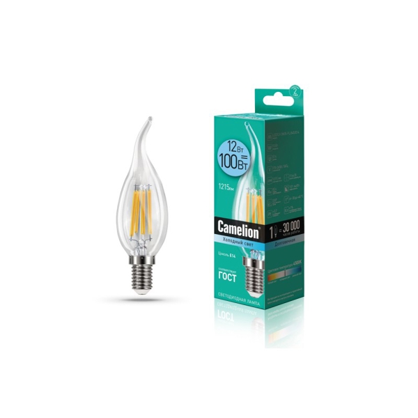 ეკონომიური LED ნათურა ფილამენტი  Camelion LED12-CW35-FL/845/E14