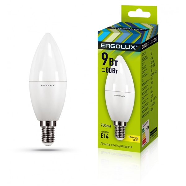 LED ნათურა Ergolux LED-C35-9W-E14-3K