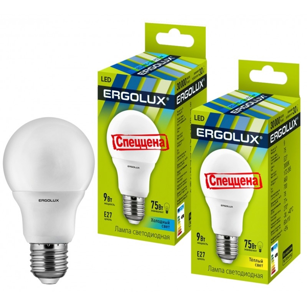 LED ნათურა ეკონომიური Ergolux LED-A60-9W-E27-4K