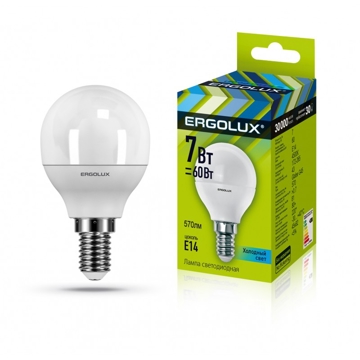 LED ნათურა ეკონომიური Ergolux LED-G45-7W-E14-4K