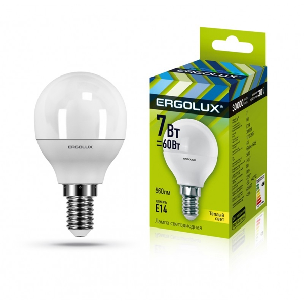 LED ნათურა ეკონომიური Ergolux LED-G45-7W-E14-3K