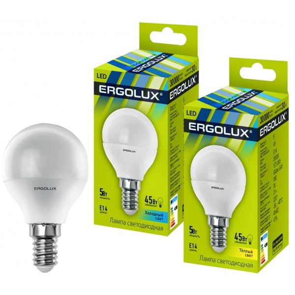 LED ნათურა ეკონომიური Ergolux LED-G45-5W-E14-4K