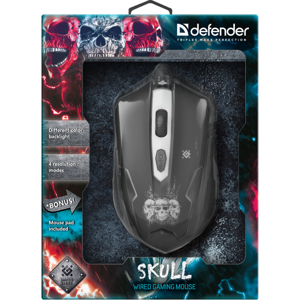 მაუსი  Defender Skull GM-180L black  3200dpi