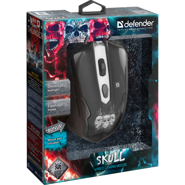 მაუსი  Defender Skull GM-180L black  3200dpi