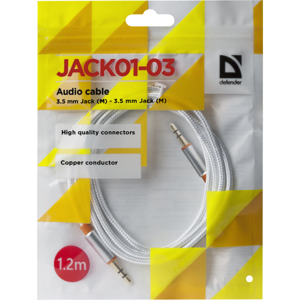 აუდიო კაბელი  Defender JACK01-03 White JACK M- JACK M, 1,2m