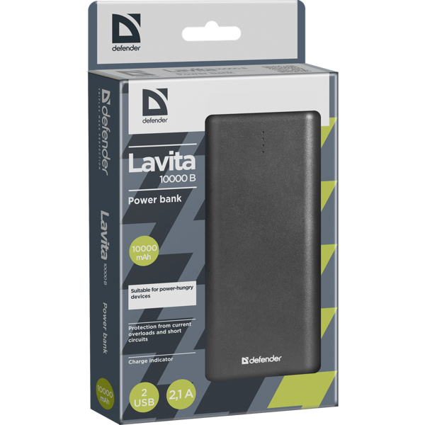 პორტატული დამტენი Defender Lavita 10000B 2 USB, 10000 mAh, 2.1A
