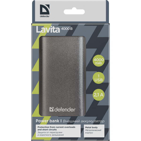 პორტატული დამტენი Defender Lavita 4000B 1 USB, 4000 mAh, 2.1A