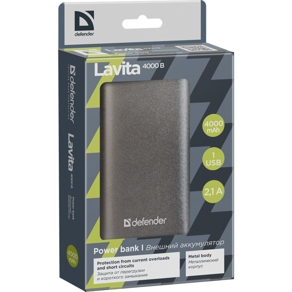 პორტატული დამტენი Defender Lavita 4000B 1 USB, 4000 mAh, 2.1A