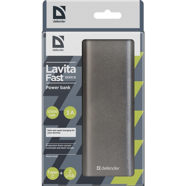 პორტატული დამტენი Defender Lavita Fast 12000B 2*USB+1*Type-C
